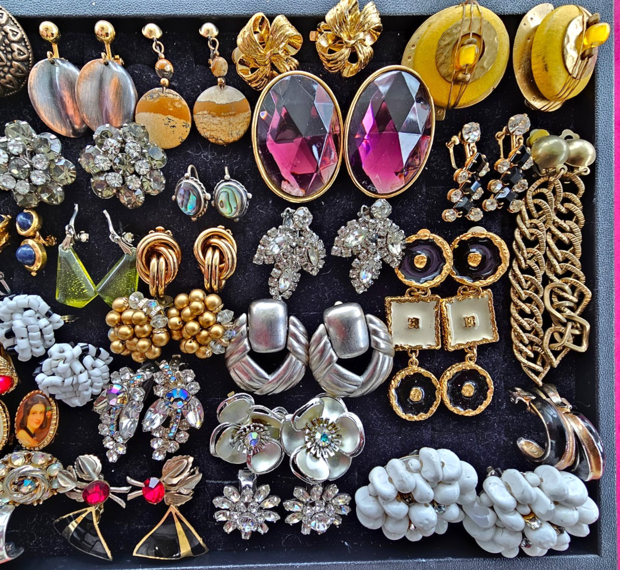 HUGE 121 Pair Clip Earring LOT St. John Napier Trifari Krementz Hilfiger Coro +