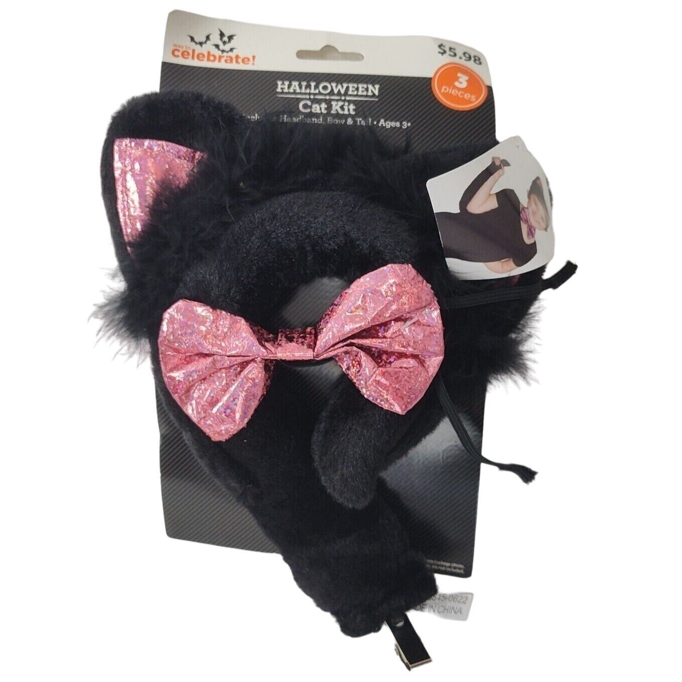Way To Celebrate Halloween 3 Pc Cat Kit Costume Ears Headband Bow Tail Pink NEW