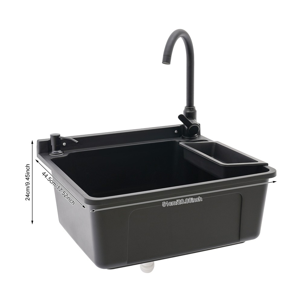 Wall-Mounted Bathroom Sink, Modern Laundry Sink, Rectangular Utility Sink Black
