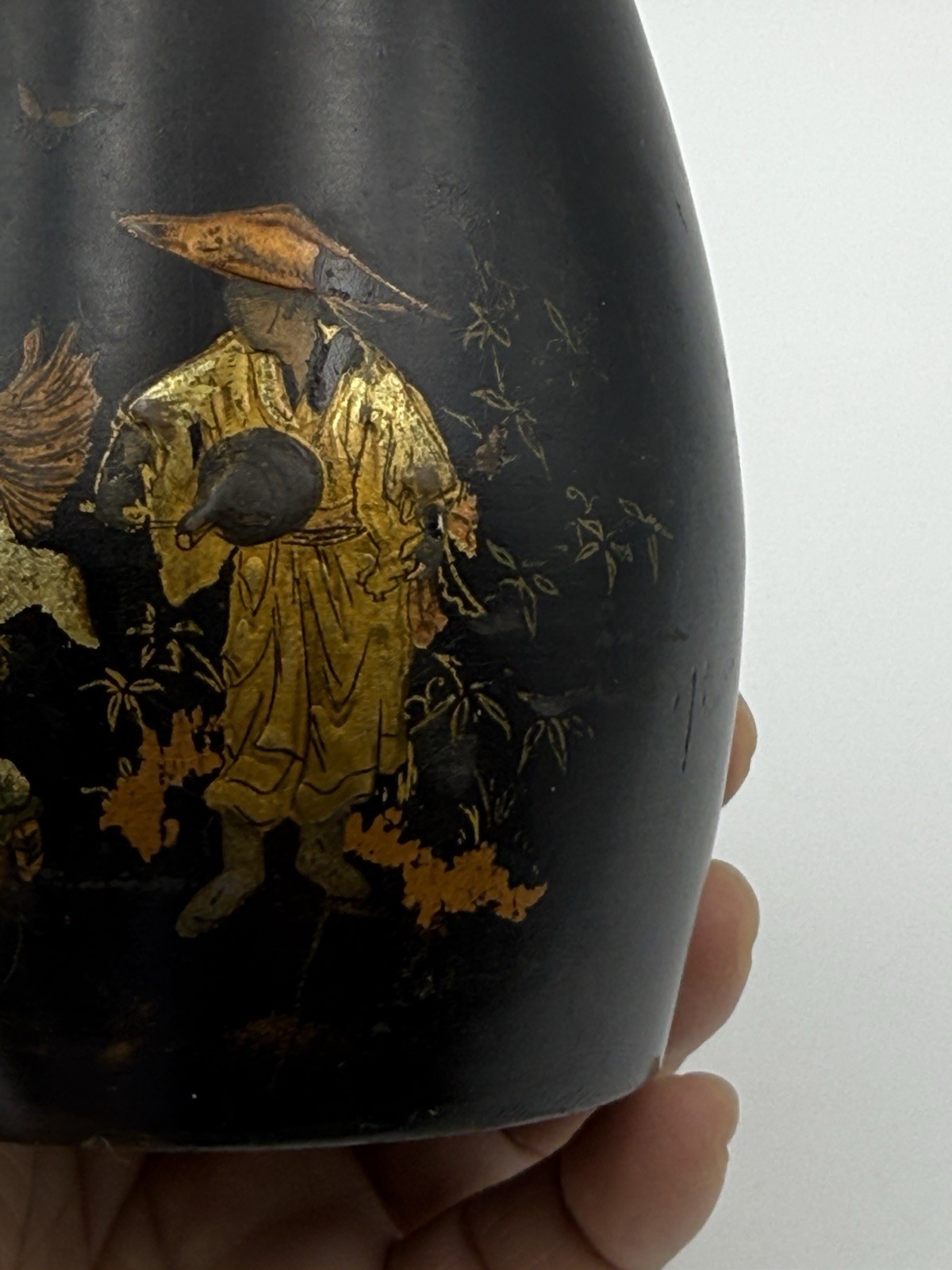 Antique Vietnamese Sơn Mài Lacquer Brush Pot • Múa Lân Lion Dance • Hand Painted