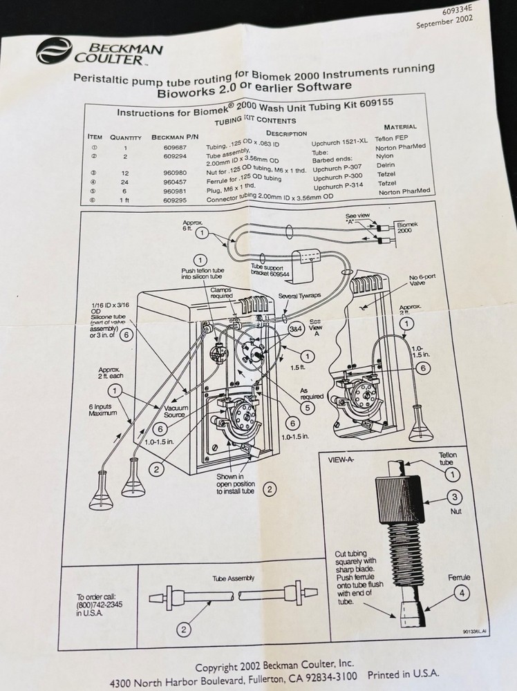 Beckman Biomek Peristaltic Pump Replacement Part Kit 609155