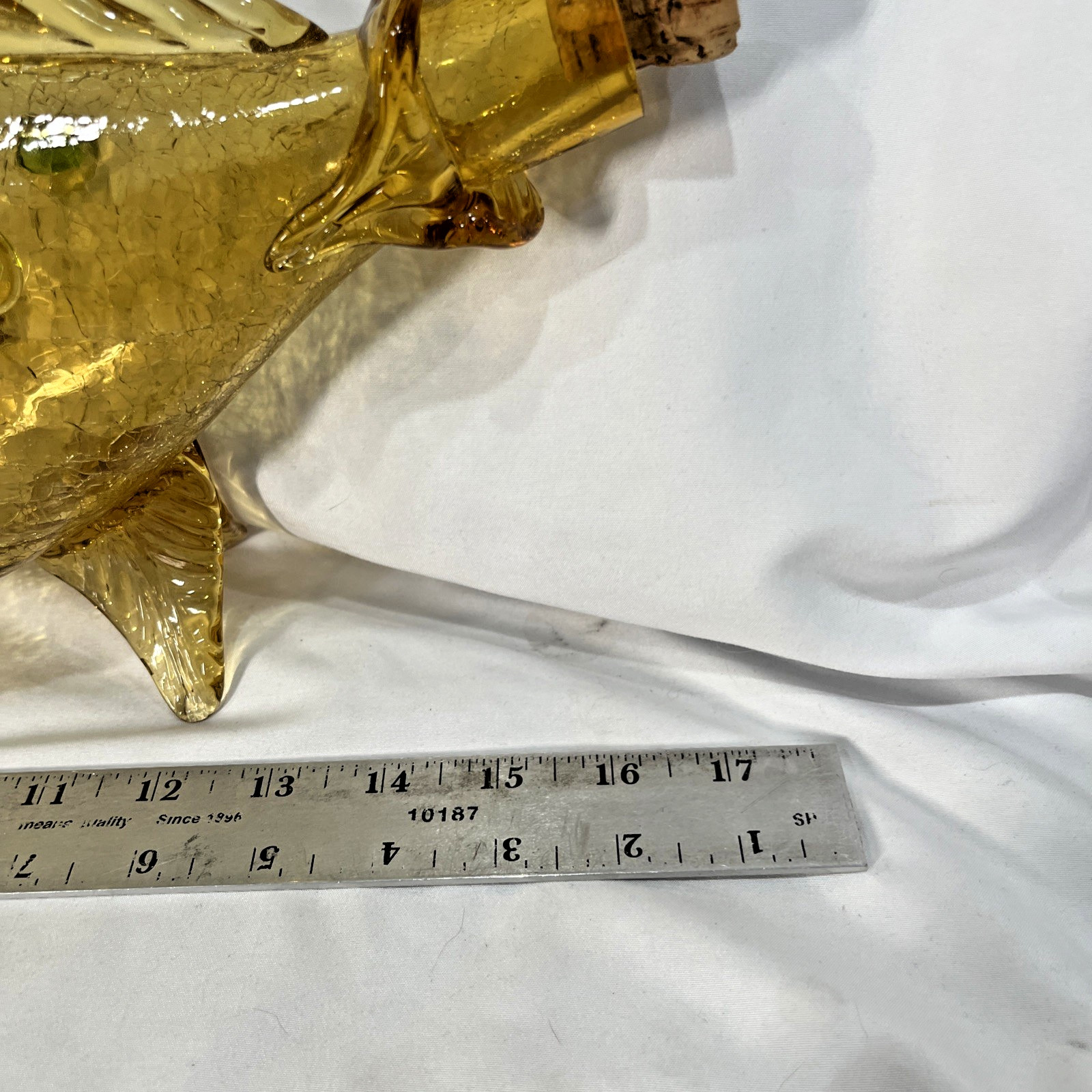 Vintage Amber Green Murano Crackle Glass Fish Decanter