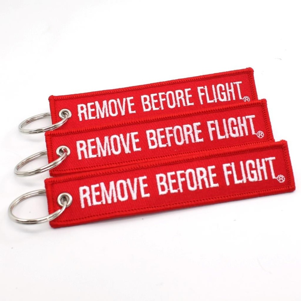 REMOVE BEFORE FLIGHT KEYCHAIN - RED/white QTY= 3 TAGS - FLAG PILOT CREW KEY