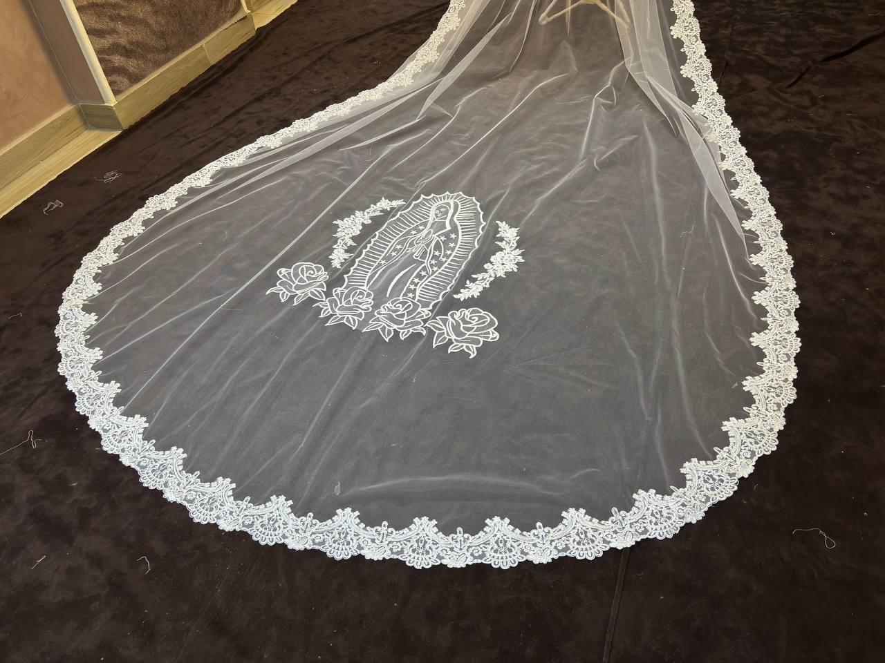 bridal Veil virgin marry with lace trim embroidery Guadalupe