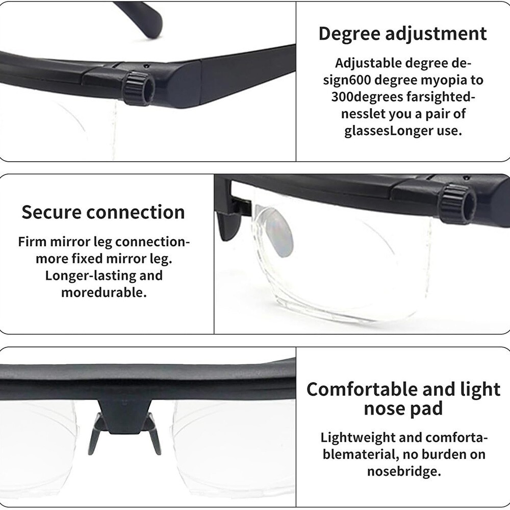 Dial Adjustable Glasses Variable Focus For Reading Distance Vision Eyeglasses US