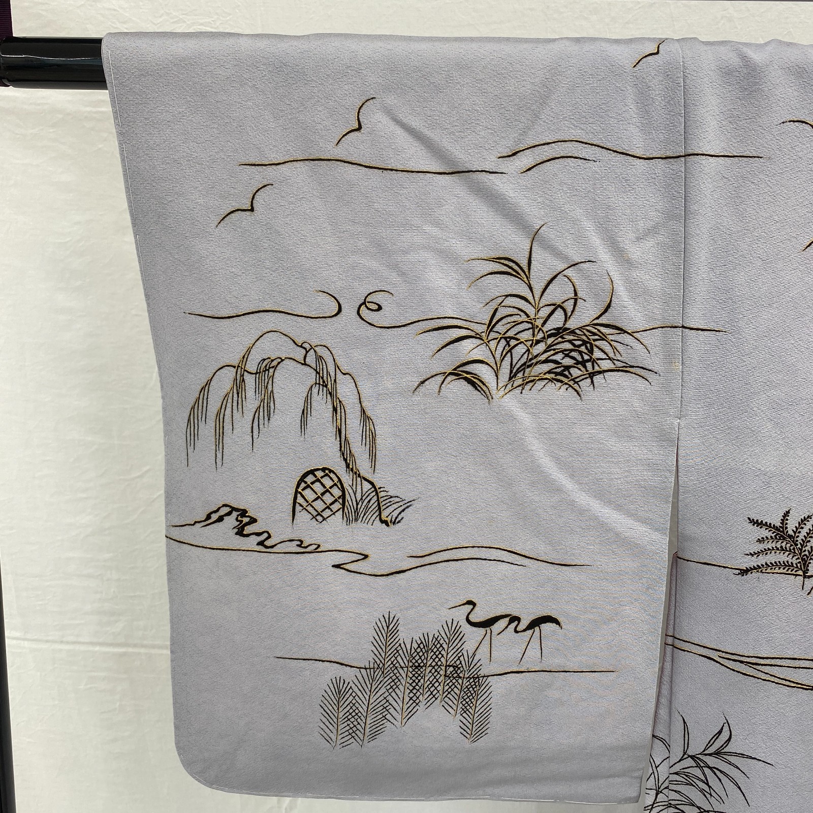 Japanese Vintage Kimono Haori Jacket Polyester Gray Traditional Authentic 35 in