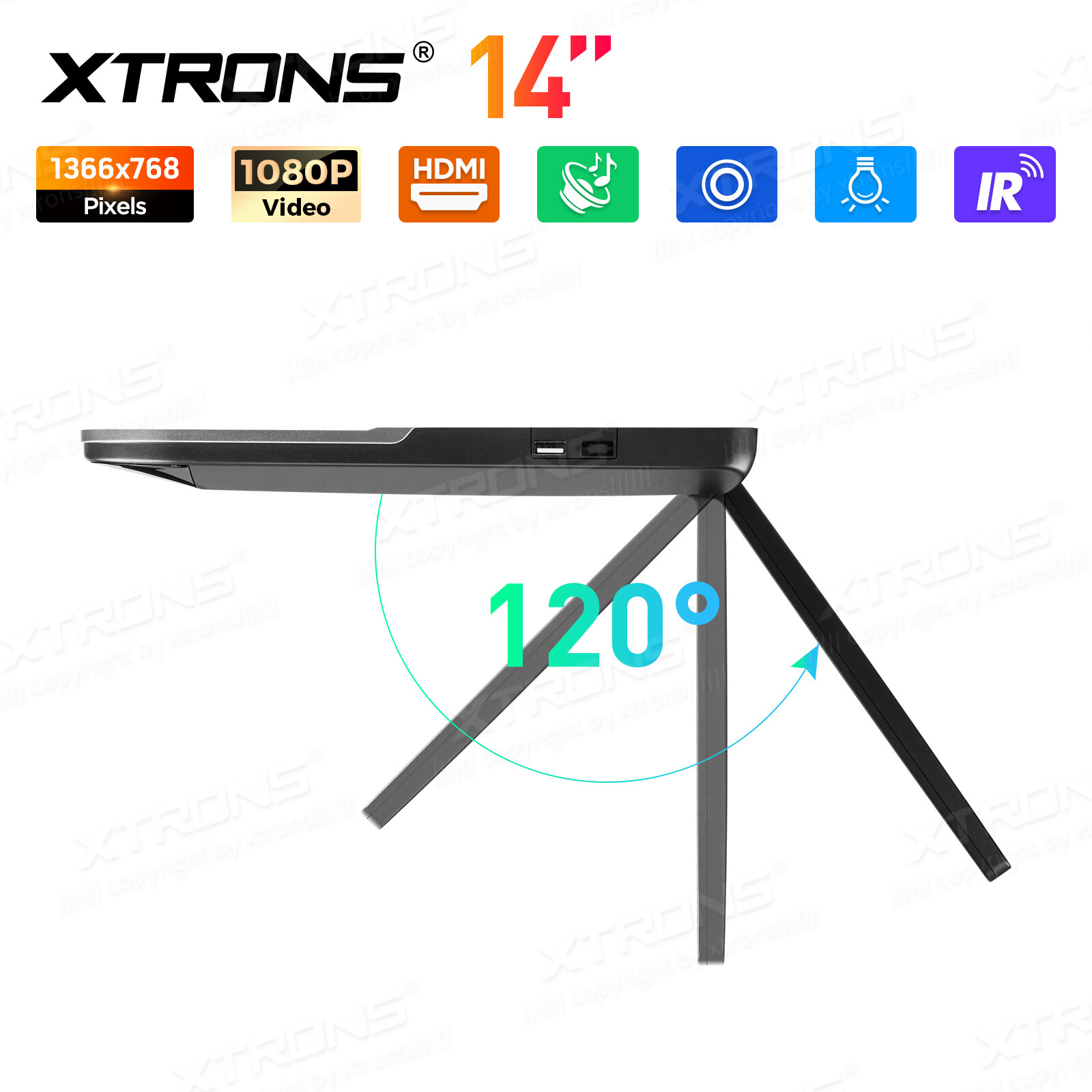 14" FHD Car TV Roof Flip Down Monitor 1080P Video Stereo Speakers HDMI AV-IN FM