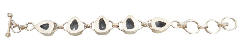 Sterling Silver Adjustable 7” Smokey Grey Stone Bracelet