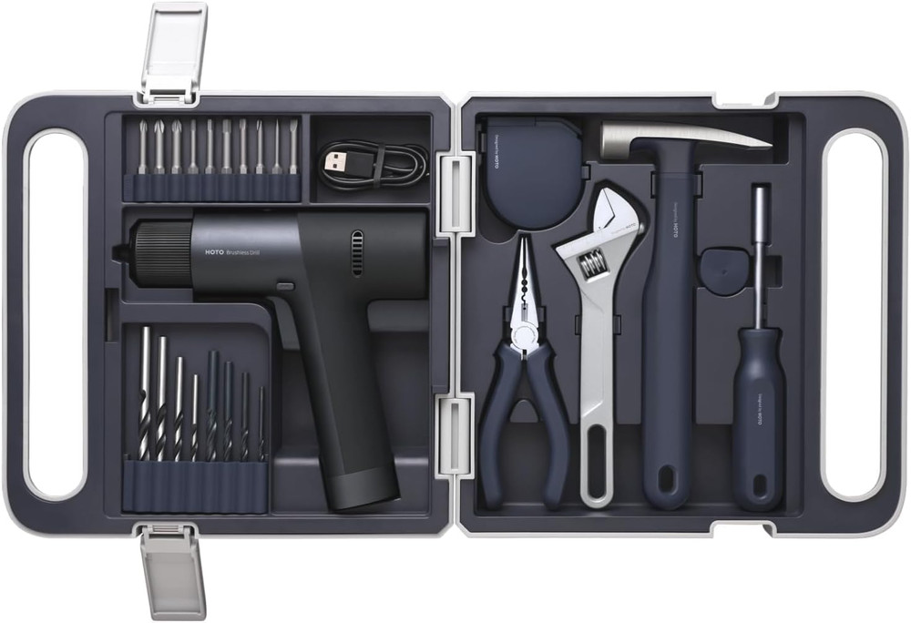HOTO Cordless Brushless Drill Tool Set, Variable Speed, Hidden Buckle, Unique LE