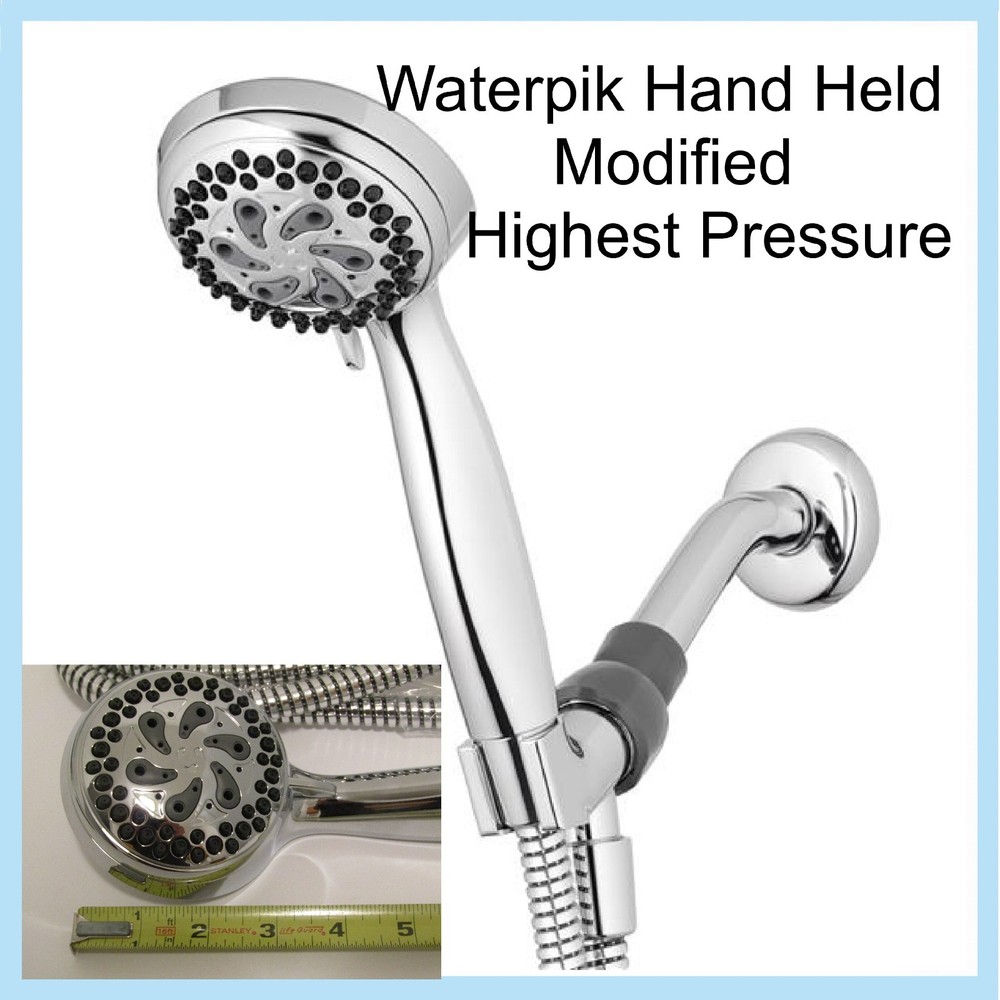 Modified Waterpik High Pressure Shower Head Hand Held 6 Pattern Settings Chrome
