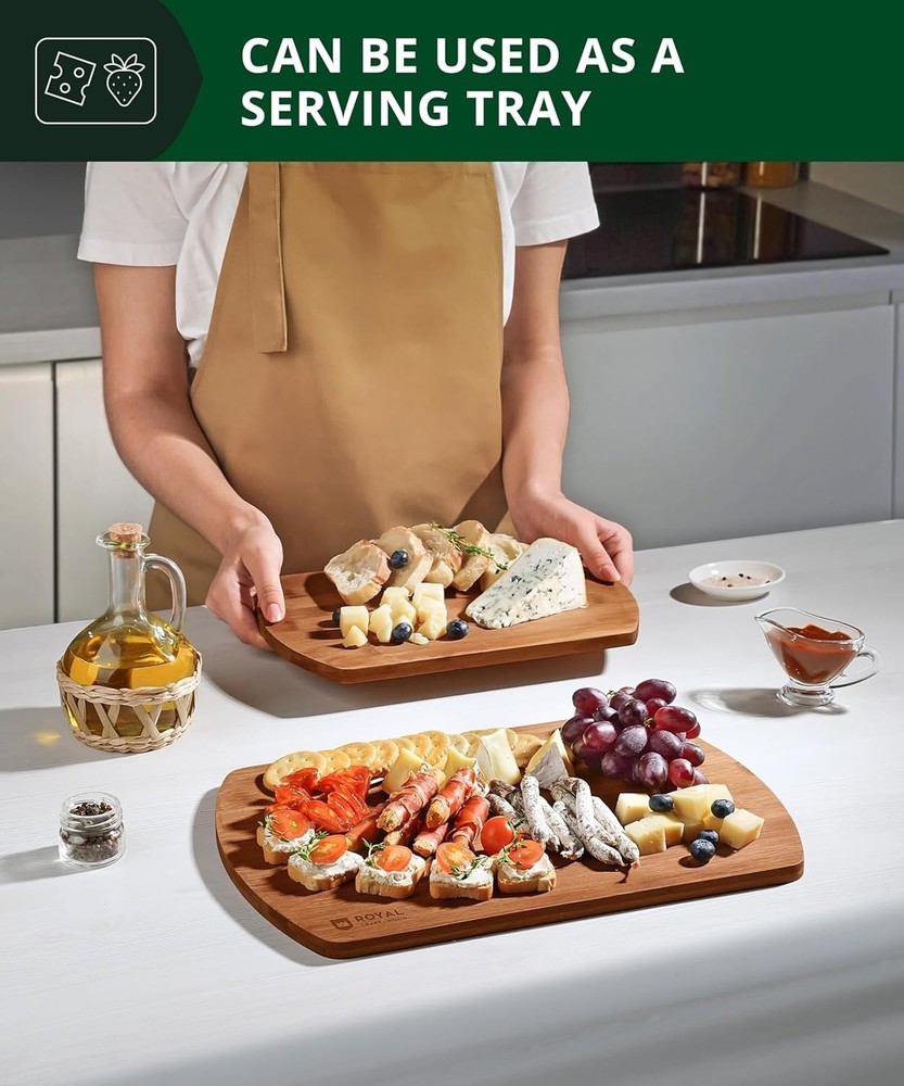 Bamboo Cutting Board Set - 2-Piece Lightweight Kitchen Prep Boards