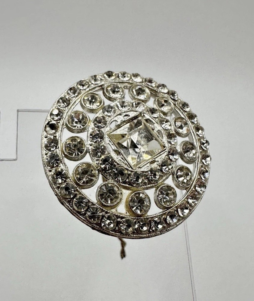 Antique Silver Tone Rhinestone Crystal Button Or Pendant Large Unsigned Read