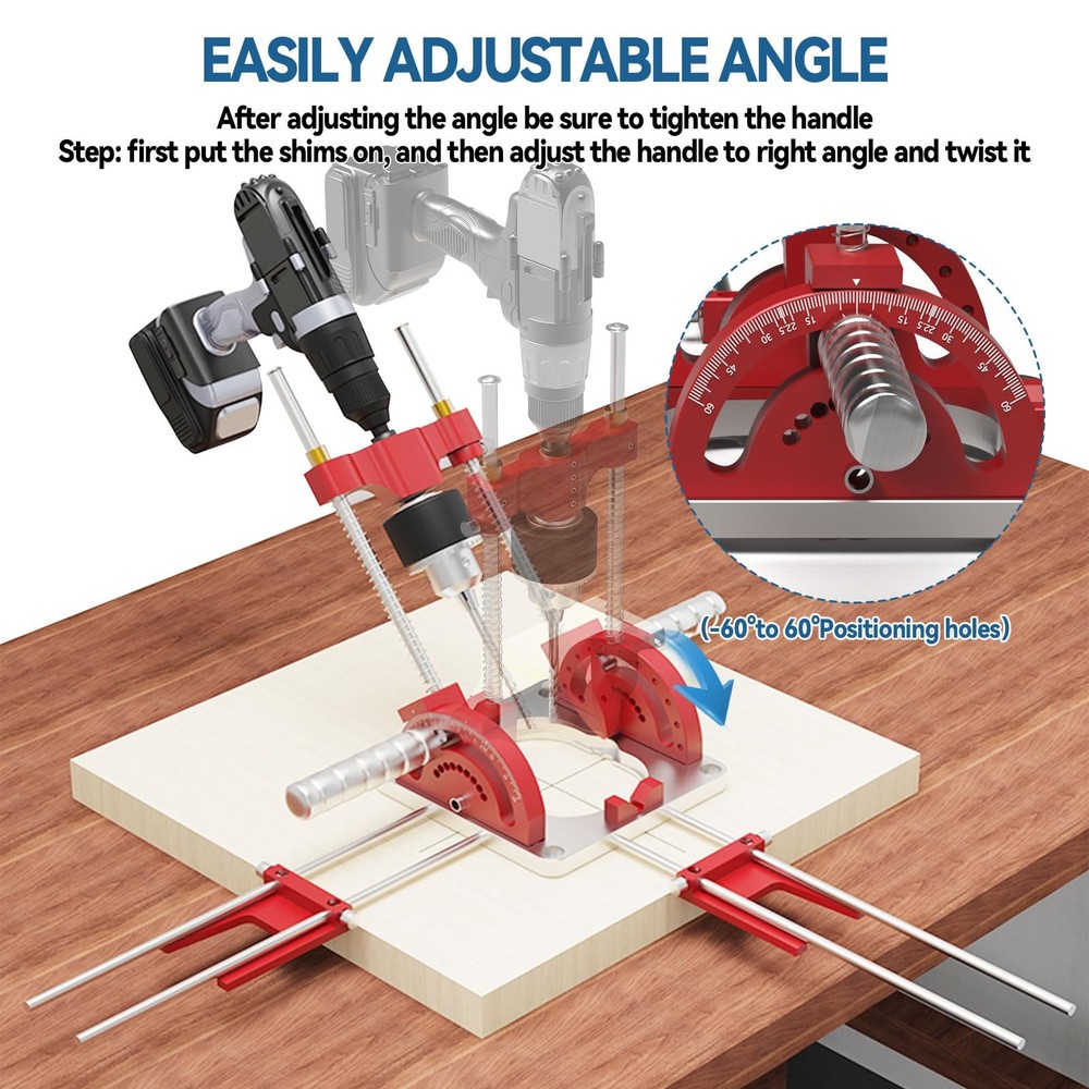 Portable Multi-Angle Drill Guide for Power Drills, 0° to 60° Self-Centering