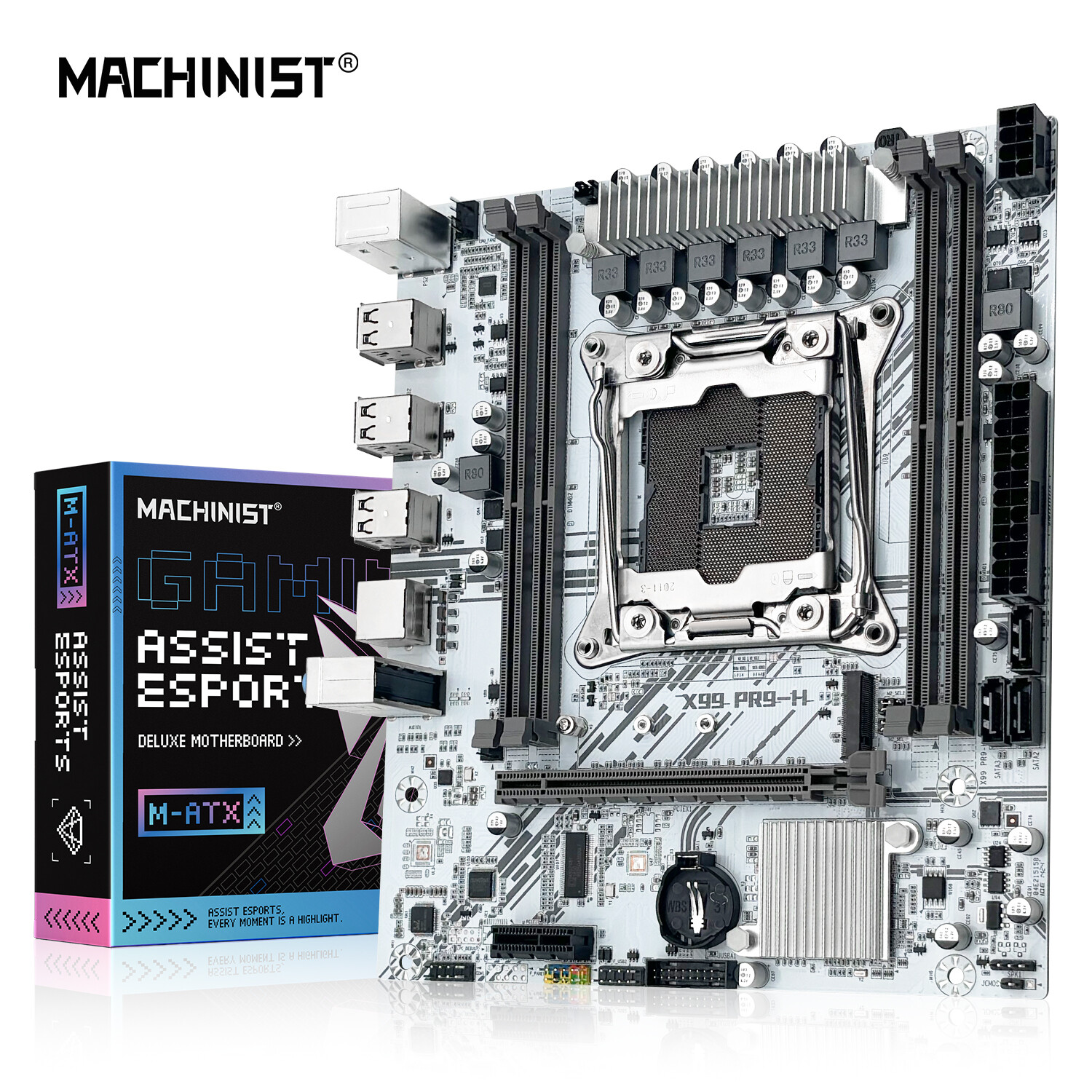 X99 White Motherboard LGA 2011-3 Socket DDR4 RAM SATA/NVME M.2 USB 2.0 SATA 2.0