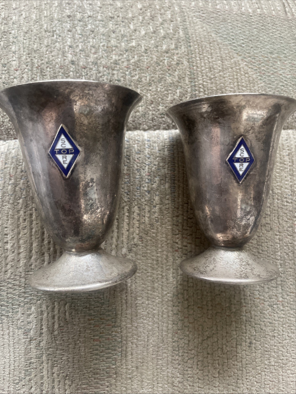 3 NJ Bridge League Club TOP SCORE Vintage Award Trophy Cups 2 GLN Silverplate 4”