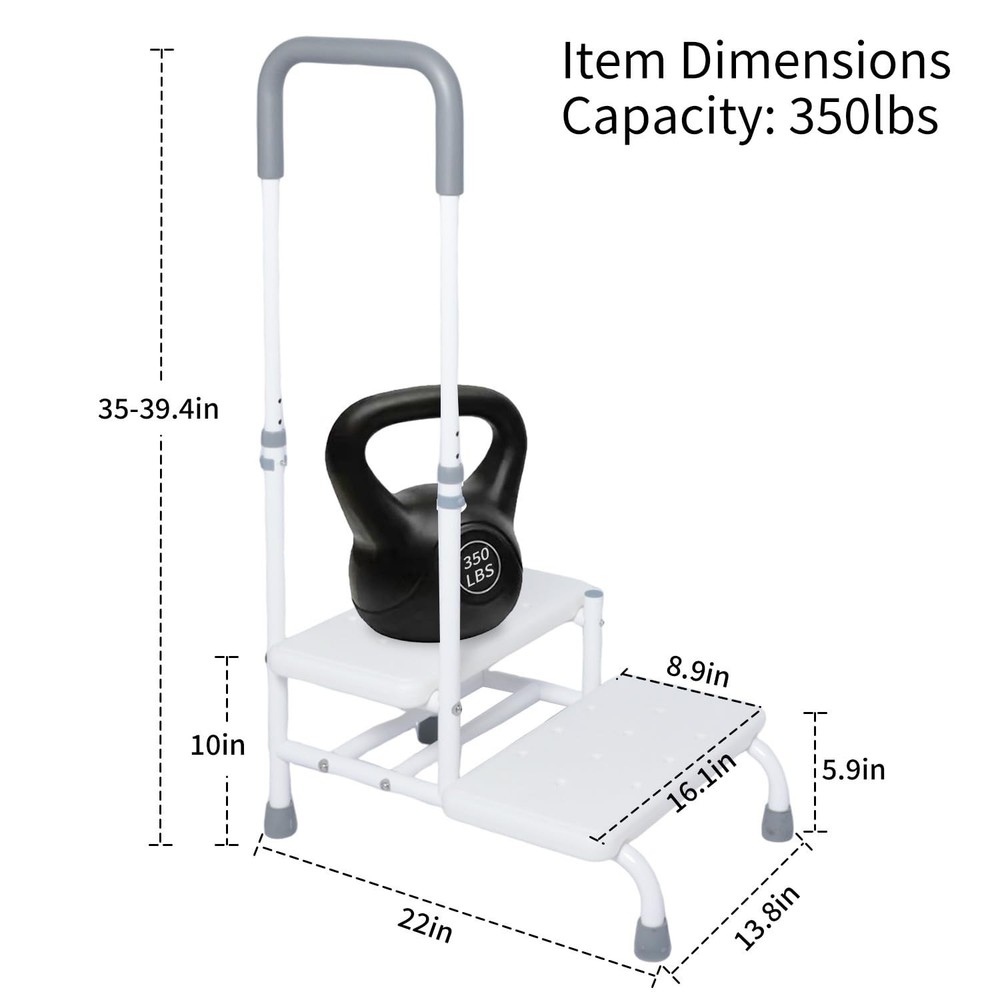 2 Step Stool with Handle for Elderly, Bed Steps for High Beds for Adults, Non...