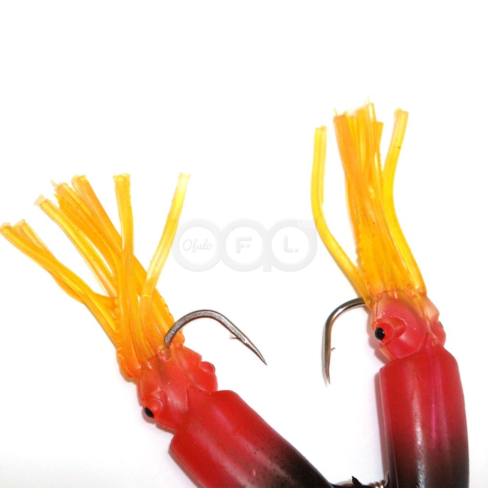 5pairs 4.5" Lingcod Fishing Twin bulb Squid Rockcod Ling Cod Rig rockfish Orange