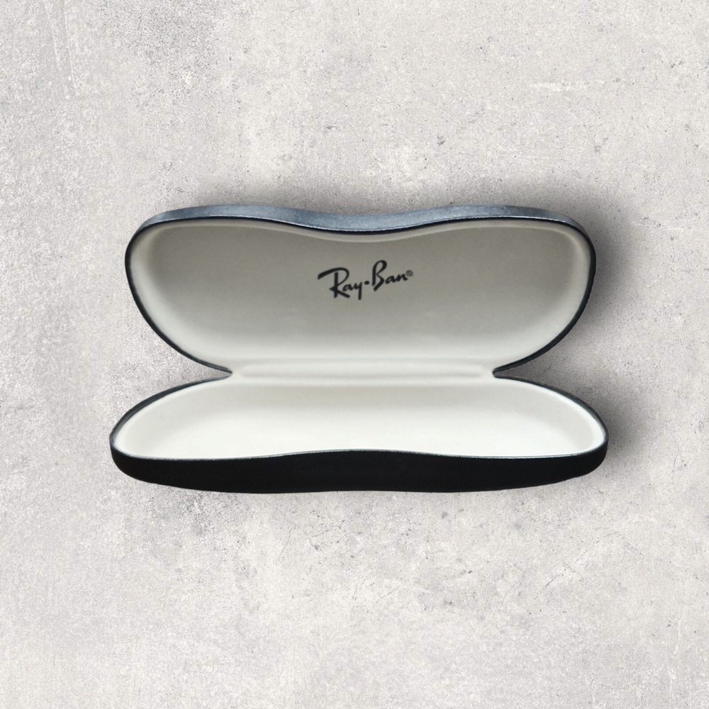 Ray-Ban Black Clamshell Eyeglass Case Beige Interior