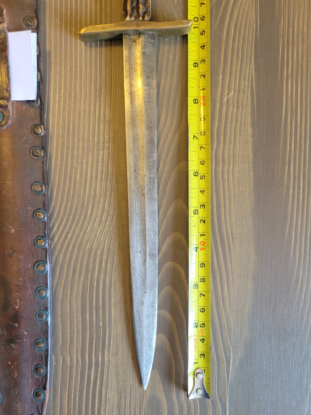 Antique Mid-1800s Stag Handle Fighting Knife with Sheath