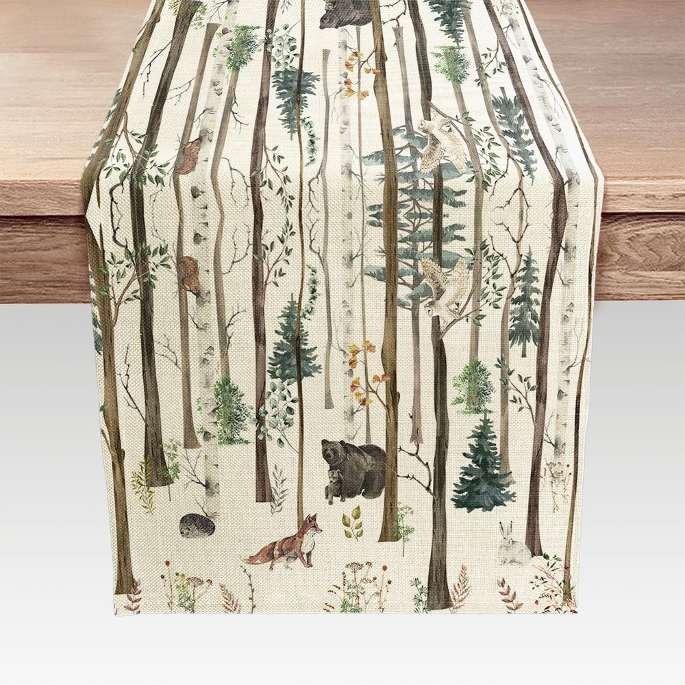 Rustic Forest Table Runner, Lodge Cabin Country 13X72, Brown