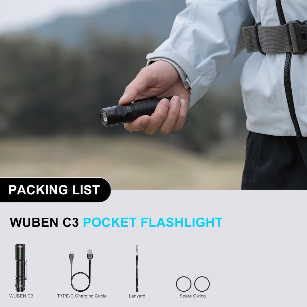 WUBEN C3 Flashlight 1200 High Lumens Rechargeable Flashlights 6 Modes Super B...