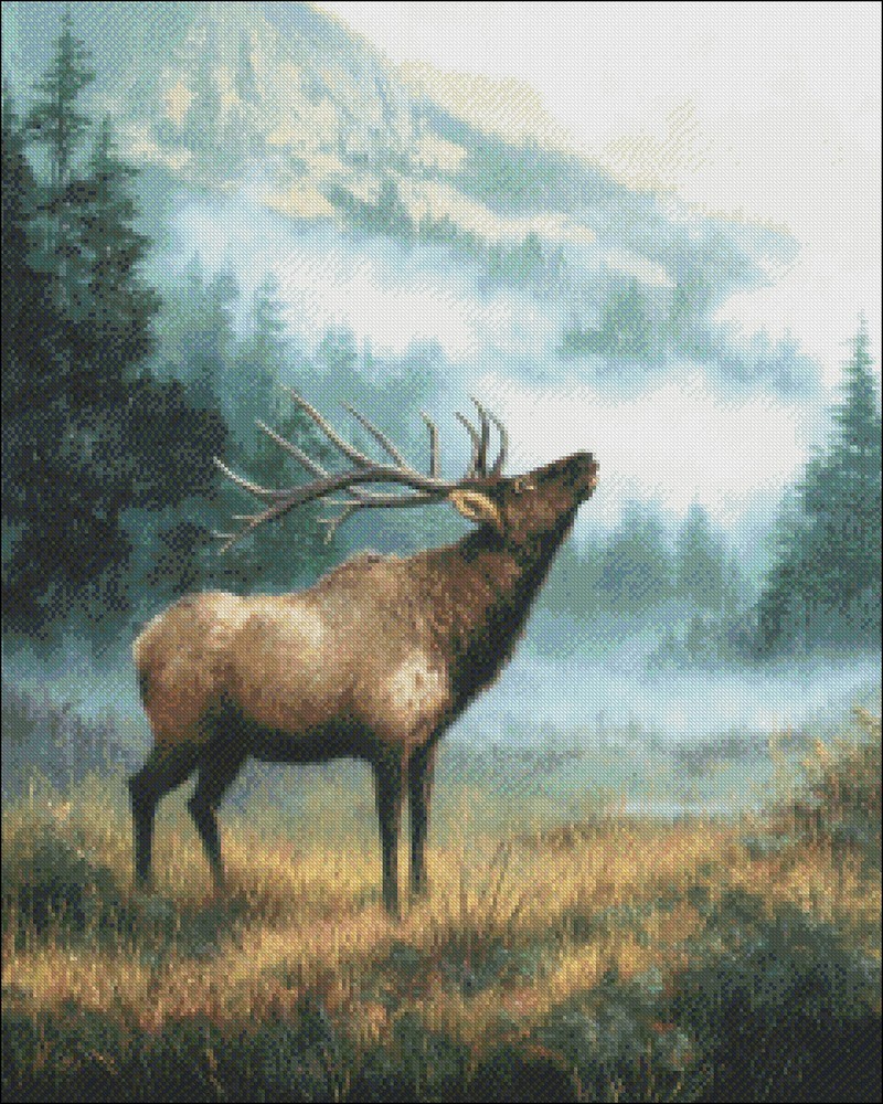 Elk in Wilderness 2 - Chart Counted Cross Stitch Patterns Needlework DMC Color