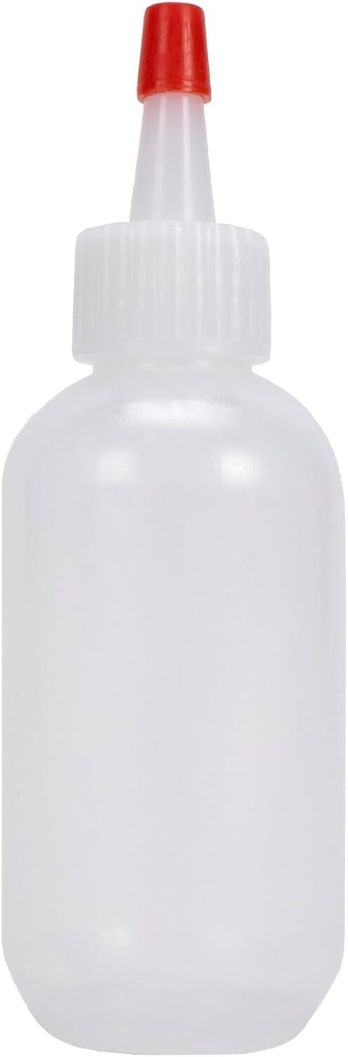 Plastic Boston Round Squeeze Bottles, 2oz Dropper with Yorker Red Tip, 25 Pack