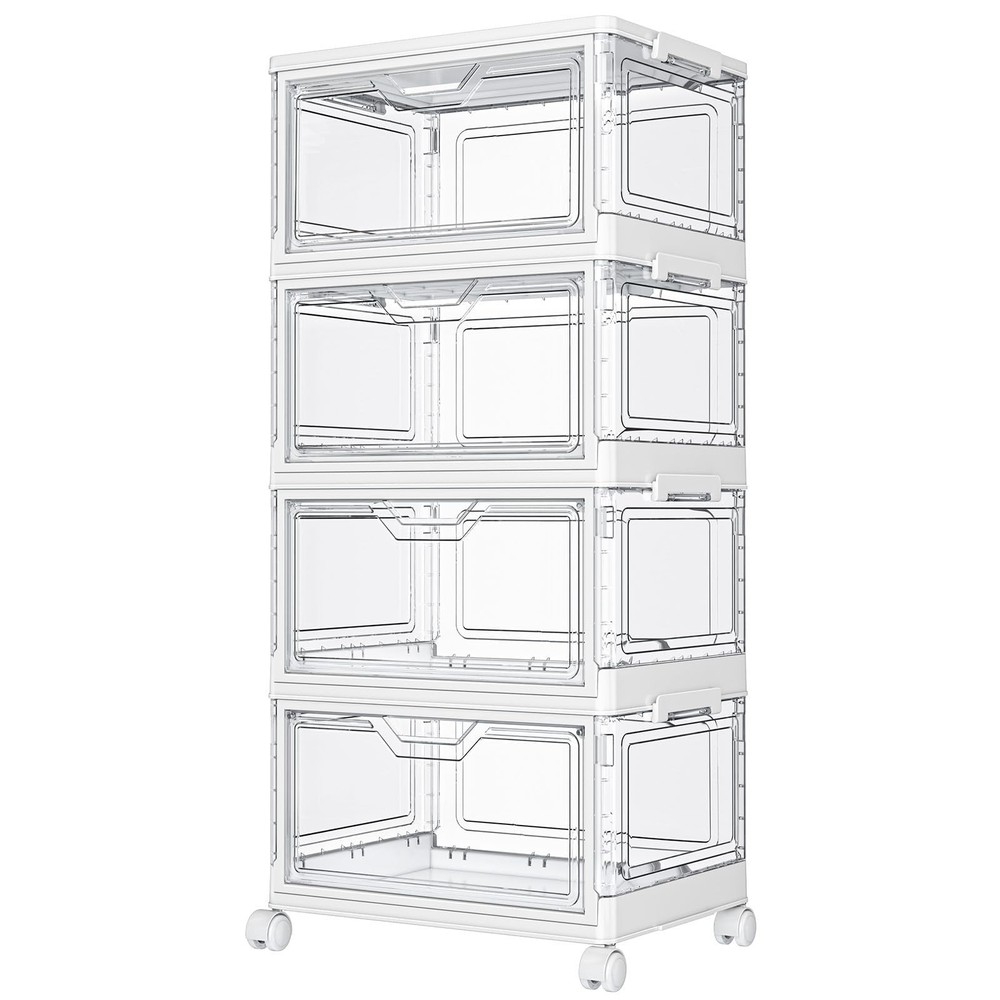Clear Storage Bins with Lids - 4-Tier Stackable Plastic Bins with Wheels, 23 QT