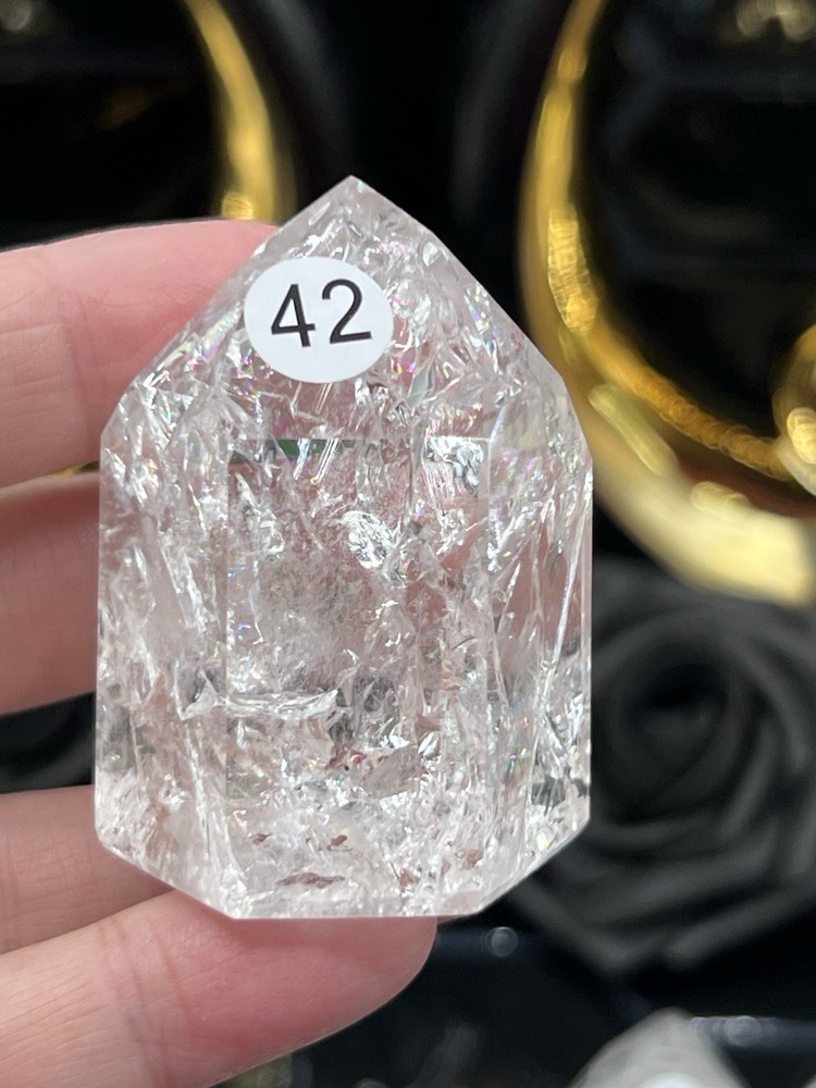 Natural Clear Quartz Points Crackled "Fire & Ice" Free shp & Gift