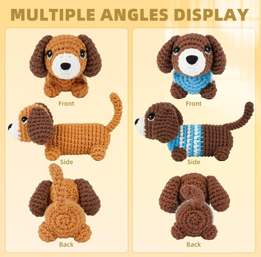 Beginner Crochet Kit 2 Dachshund Dog DIY Set with Step-by-Step Video Tutorial