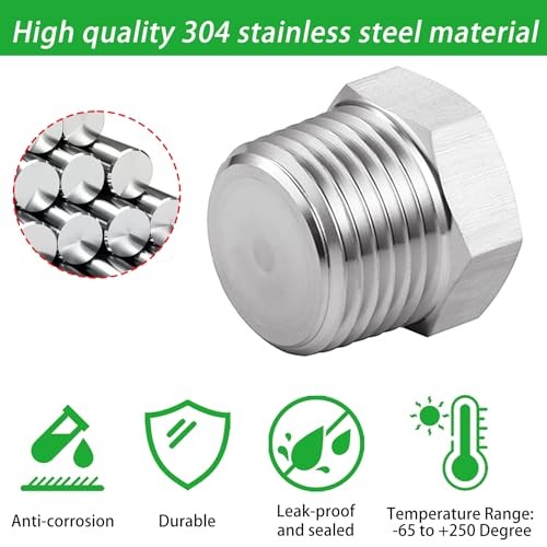 Outer Hex Head Thread Pipe Plug Fitting 1" NPT Male,304 Stainless 1 Inch 1 Pack