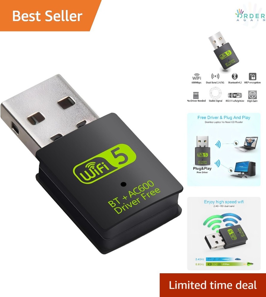 USB WiFi Bluetooth Adapter Dual Band 600Mbps External Wireless Network Dongle