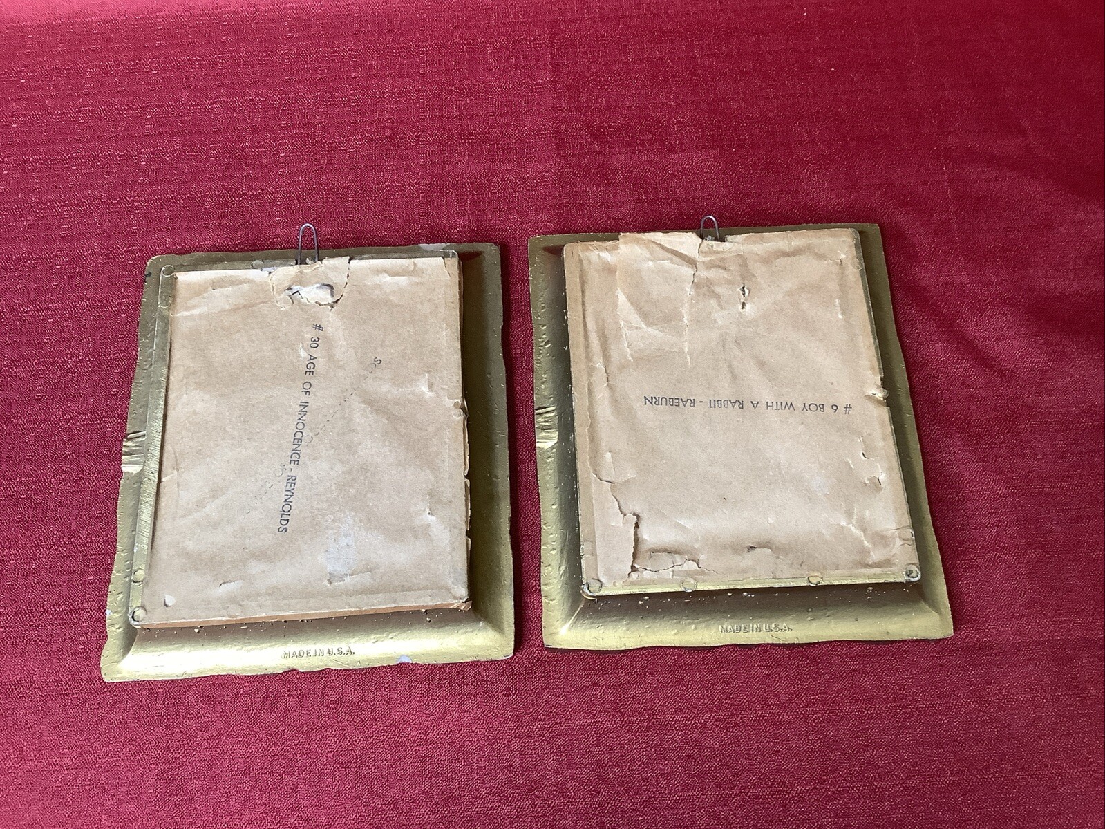 Boy With A Rabbit “ Innocence Of A Child” 7x 6" Gold Ornate Framed Set Of 2 Vtg