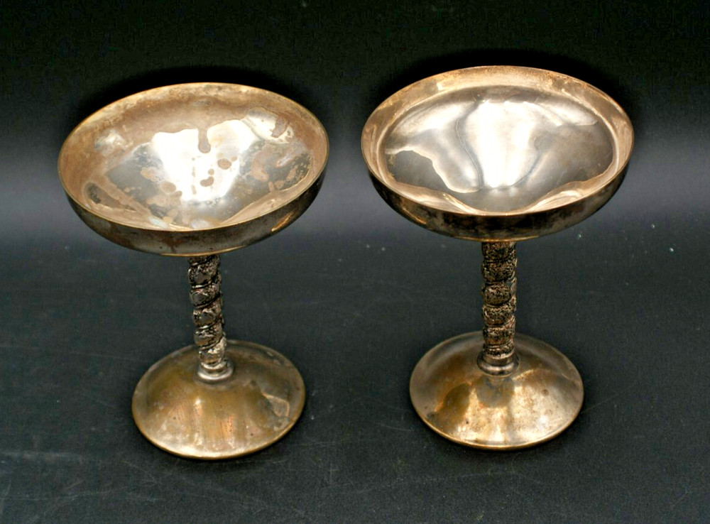 Vtg PAIR Valero EPB Silver Spain Gothic WEDDING GOBLETS Champagne Stem Cups