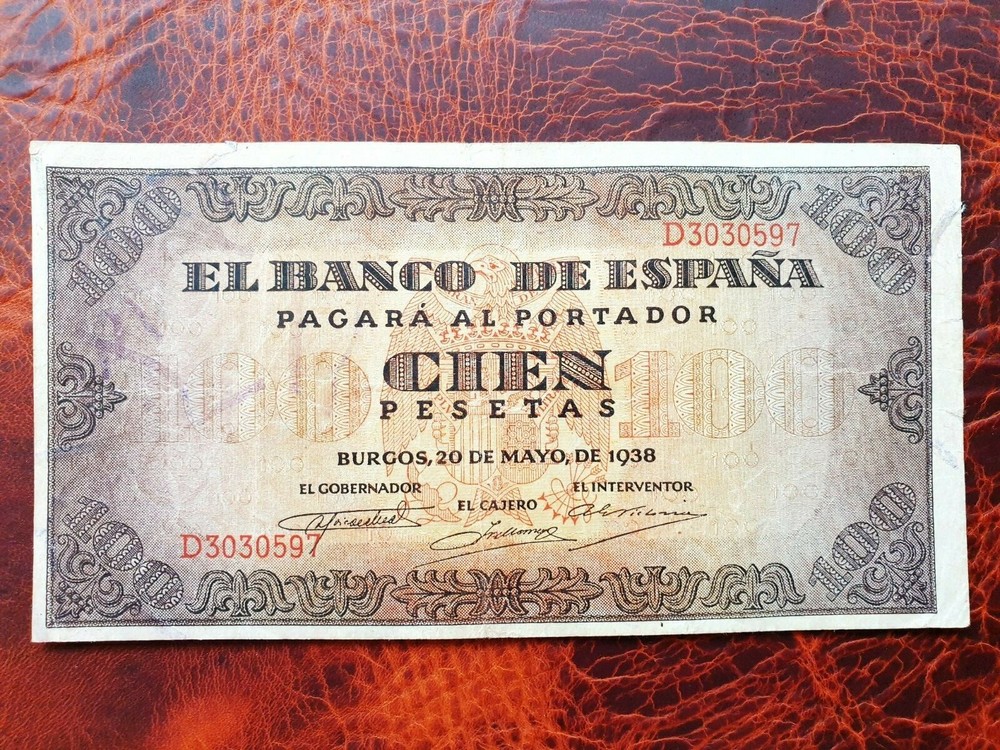 Old banknote from Spain 100 pesetas 1938