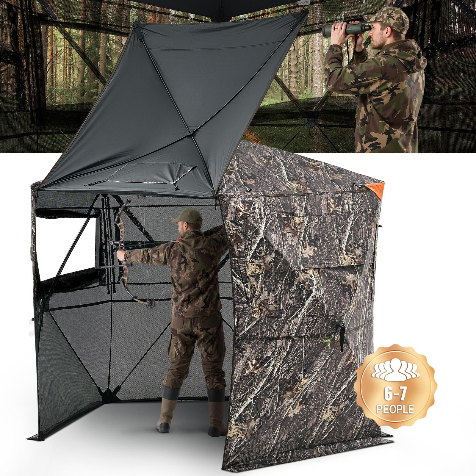 VEVOR Portable Hunting Blind See Through Ground Deer Blinds 6-7 Person Carrying