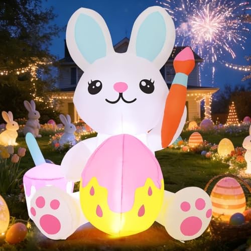 5 FT Easter Inflatables Bunny Outdoor Decorations Cute Bunny Draw Easter Eggs