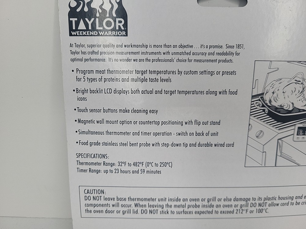 Taylor Digital Wired Probe Programmable Meat Thermometer with Timer Grilling