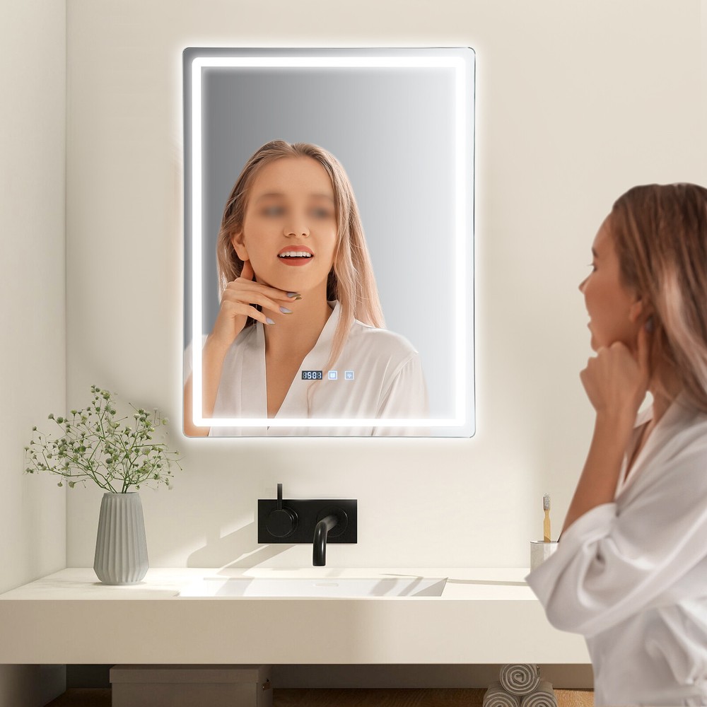 Modern Bathroom Mirror With LED Light Wall Mount Dimmable Mirror Fast Defogging
