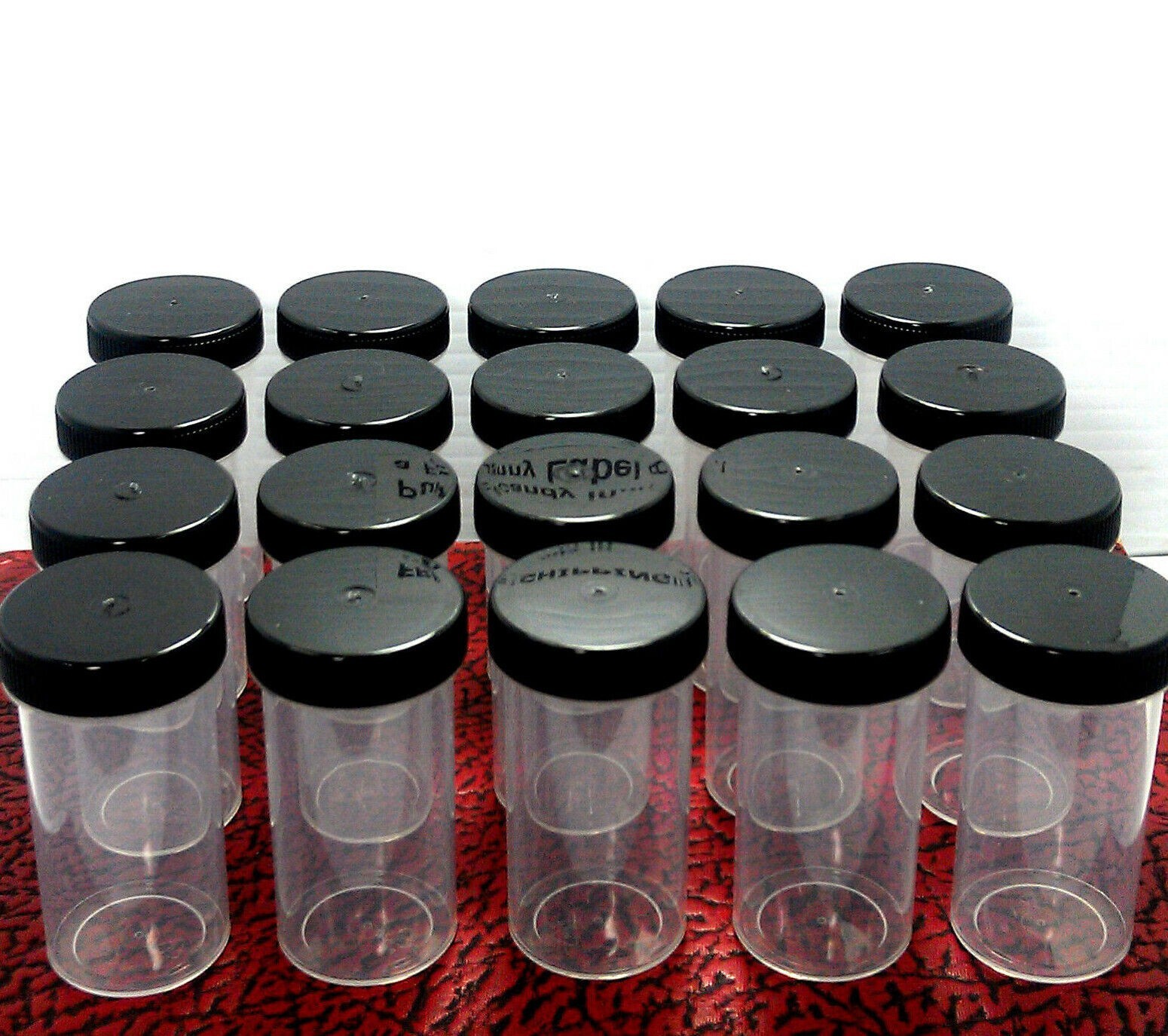 10 Clear Plastic Pill Bottles JARS Screw on Black Caps Container 3814 DecoJars