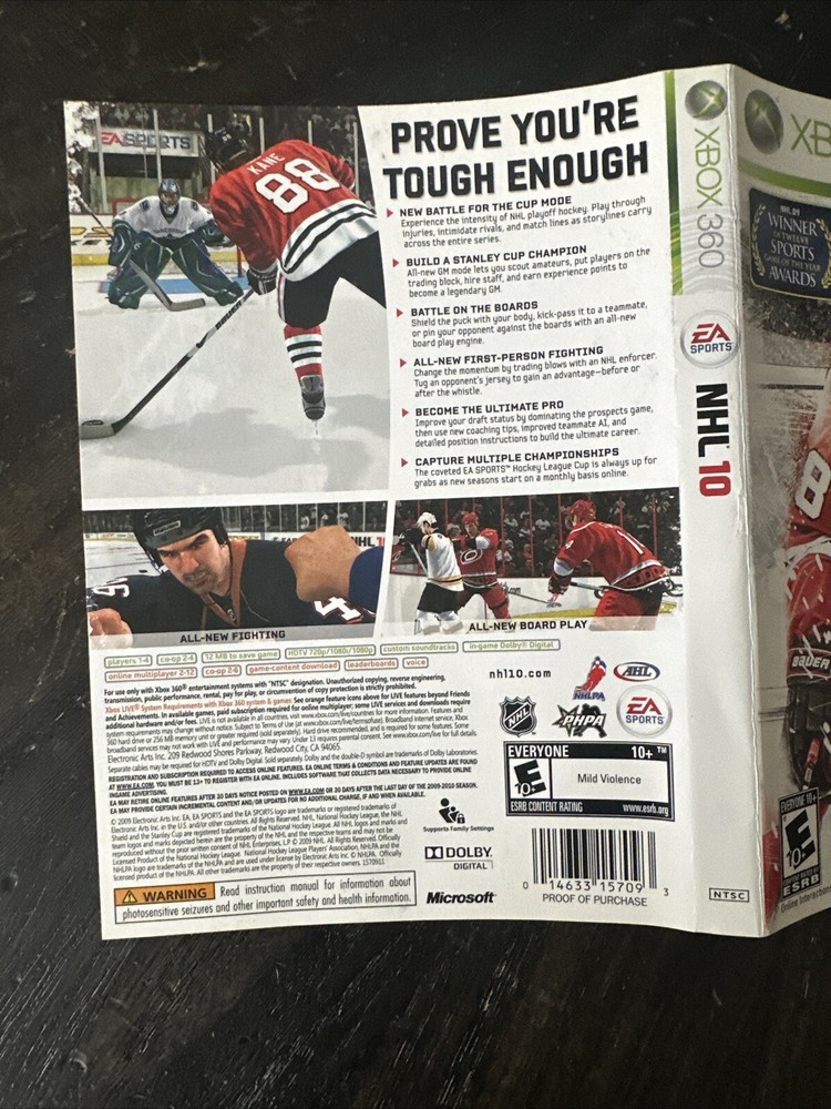 XBOX 360 Cover Art Only NHL 10