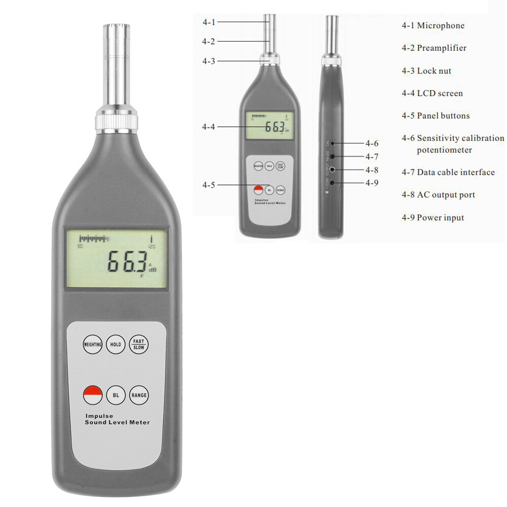 Impulse Decibel Reader Sound Level Meter Noise Meter with Range 25dB~130dB (A)