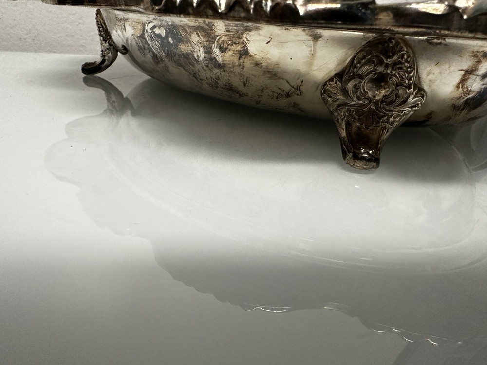 Poole Lancaster Rose Silverplate Oval Footed Vegetable Serving Bowl