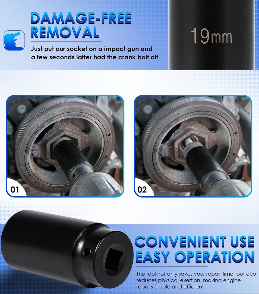 For Honda 19mm Crank Bolt Socket 77080 Harmonic Balancer Socket Tool, 3 Times...