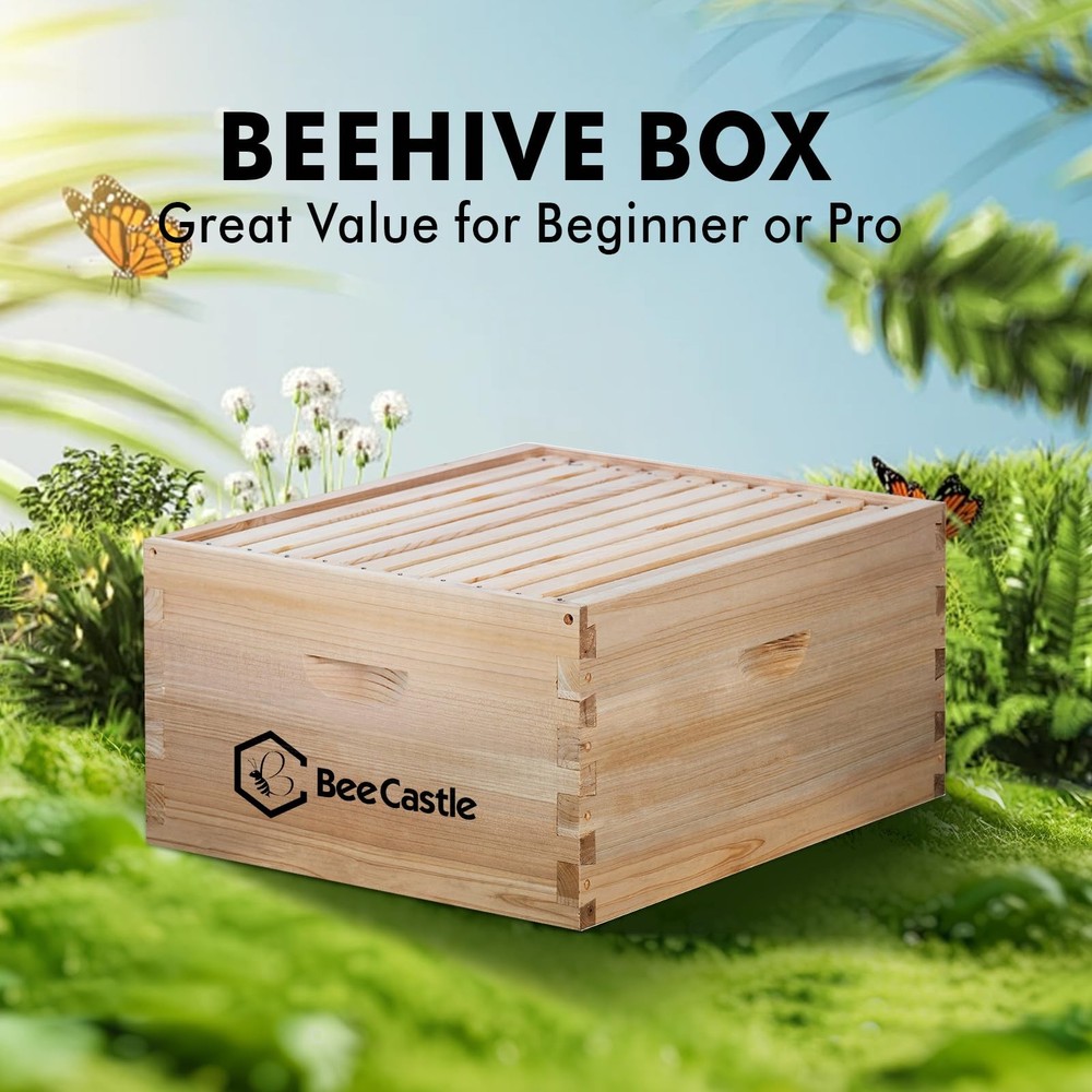 BeeCastle 10 Frame Deep Brood Bee Hive Box, Langstroth Honey Bee Hive Include...