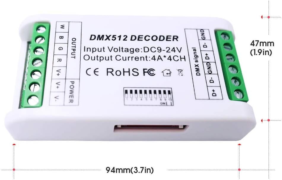 Mini 4 Channel DMX Decoder - RGBW LED Strip Controller for Custom Lighting