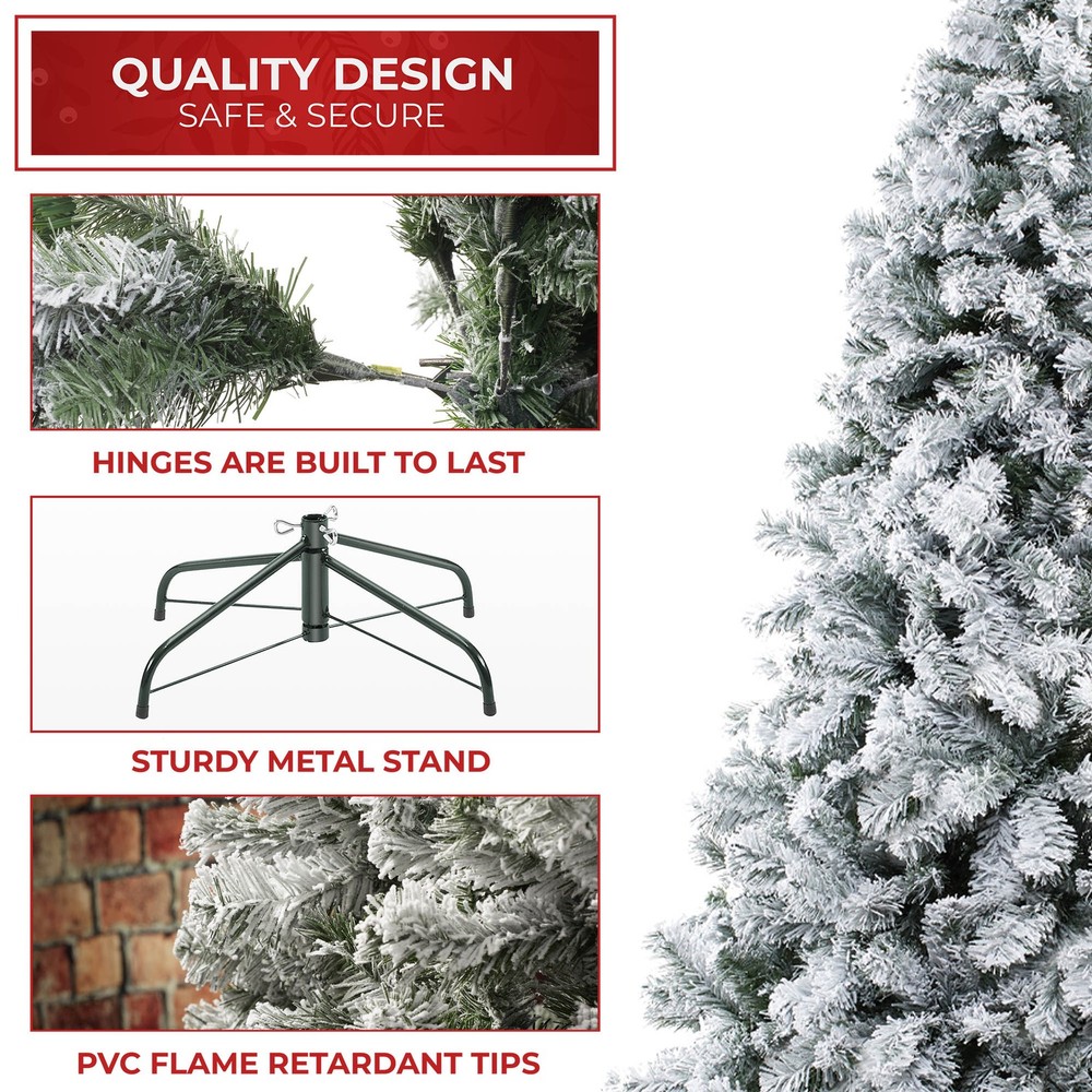 OPEN BOX - 7.5 ft Flocked Pine Hinged Artificial Christmas Tree with Stand