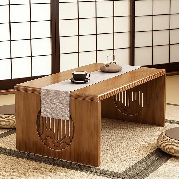 Japanese Foldable Floor Table Solid Wood Coffee Table Compact Design