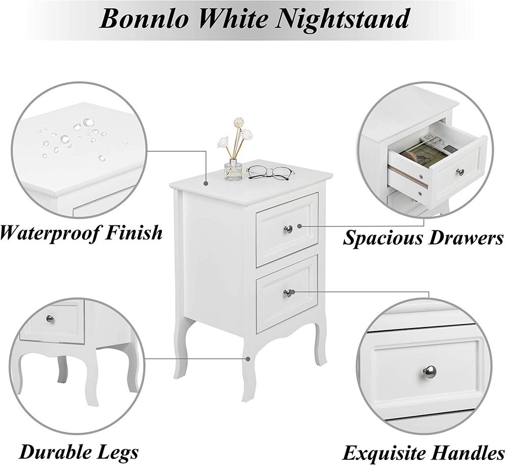 2Pcs Nightstand End Table with 2-Drawer Wood Simple Modern Sofa Couch Side Table
