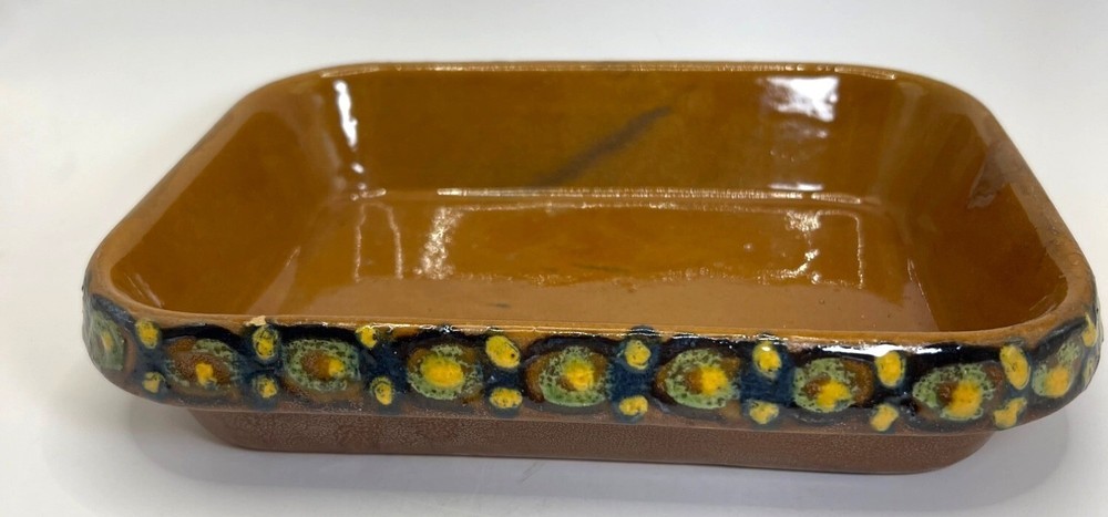 Vtg Rustic Handmade Pottery Tray, Hand Painted